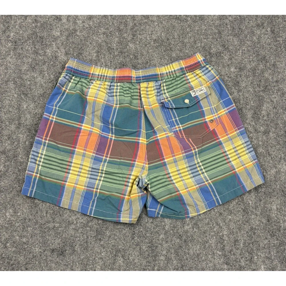 Polo Ralph Lauren Mens Madras Plaid Swim Trunks Multicolor Mesh Lined Large